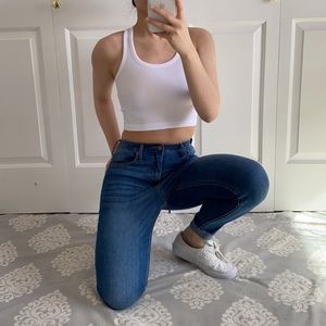 VIBE - White Ribbed Racerback Cropped Tank Top